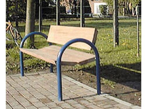 Urban wooden bench with back