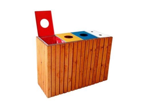 Papelera de madera 3 residuos + cenicero