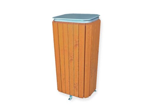 Papelera de madera con tapa metálica