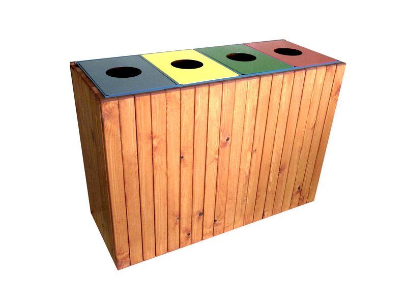 Papelera madera 4 residuos gran capacidad, personalizable con vinilos
