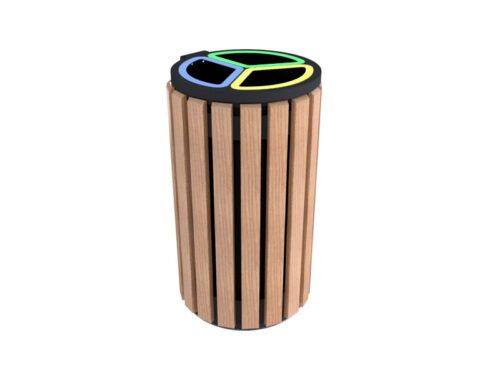 Papelera reciclaje de madera cilíndrica 484-M